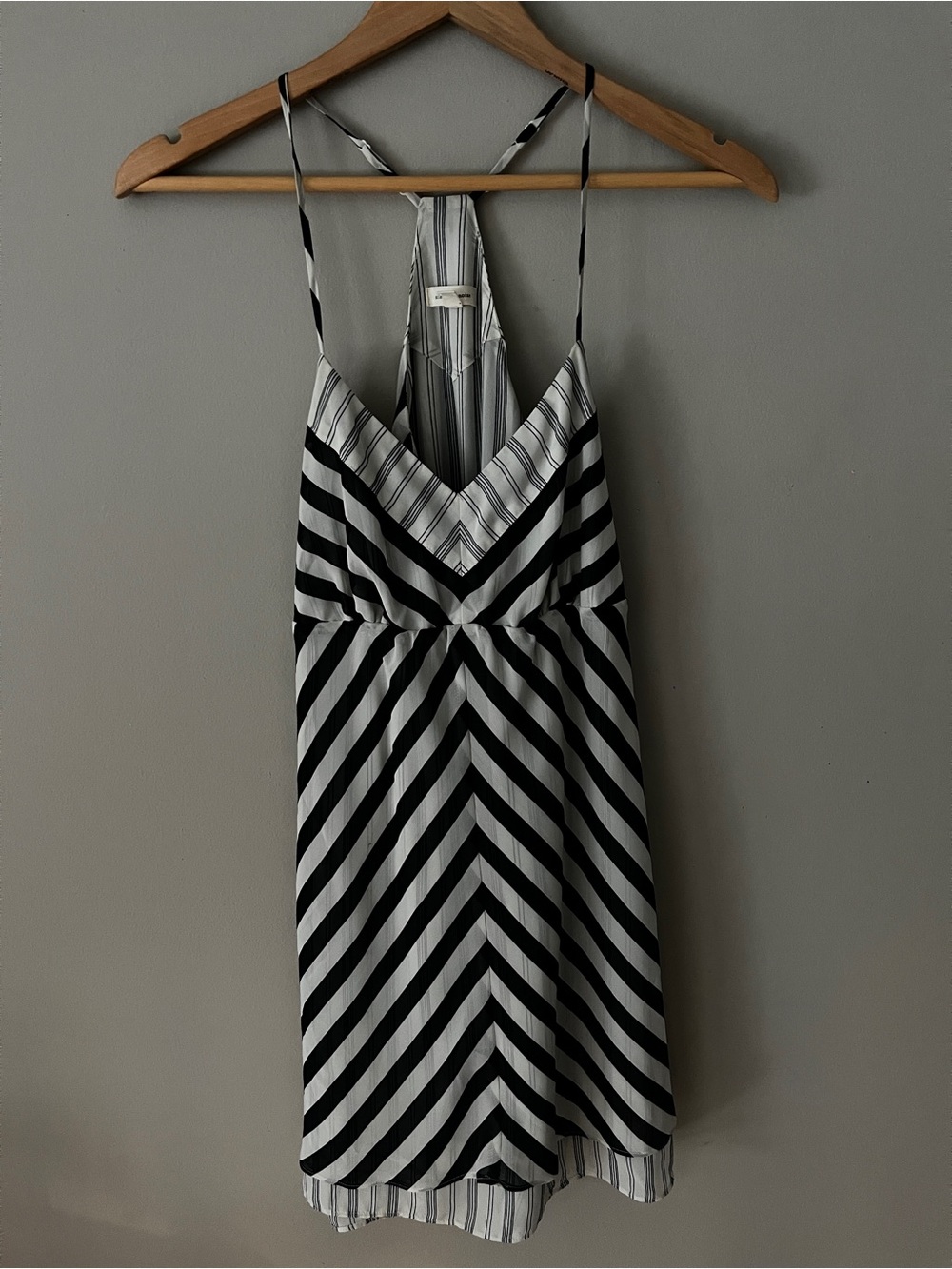silence + noise Black & White Striped V-Neck Spaghetti Strap Midi Dress